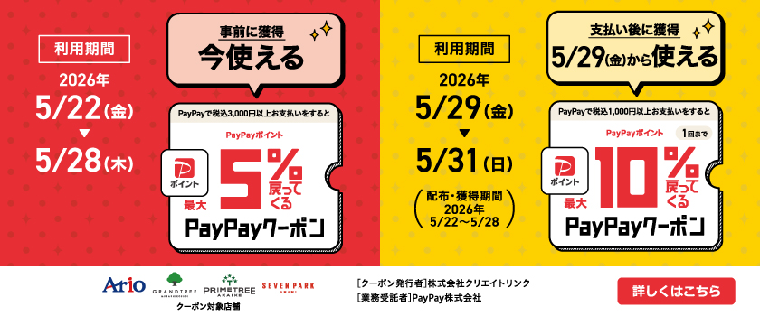 PayPay5%還元クーポン×再来店10%還元クーポン