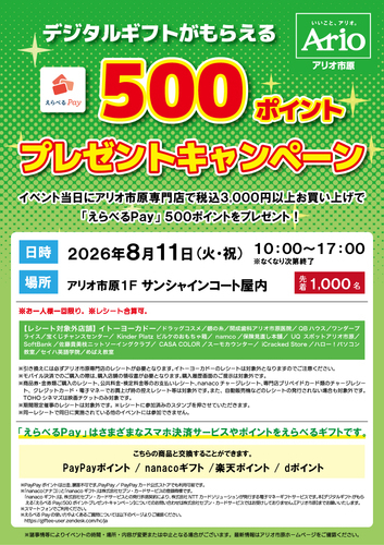 デジタルギフトがもらえる「えらべるPay」500ポイントプレゼントキャンペーン