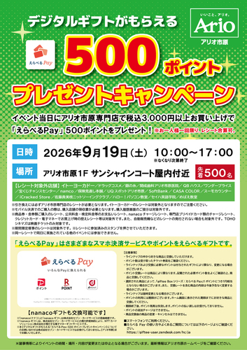 デジタルギフトがもらえる「えらべるPay」500ポイントプレゼントキャンペーン