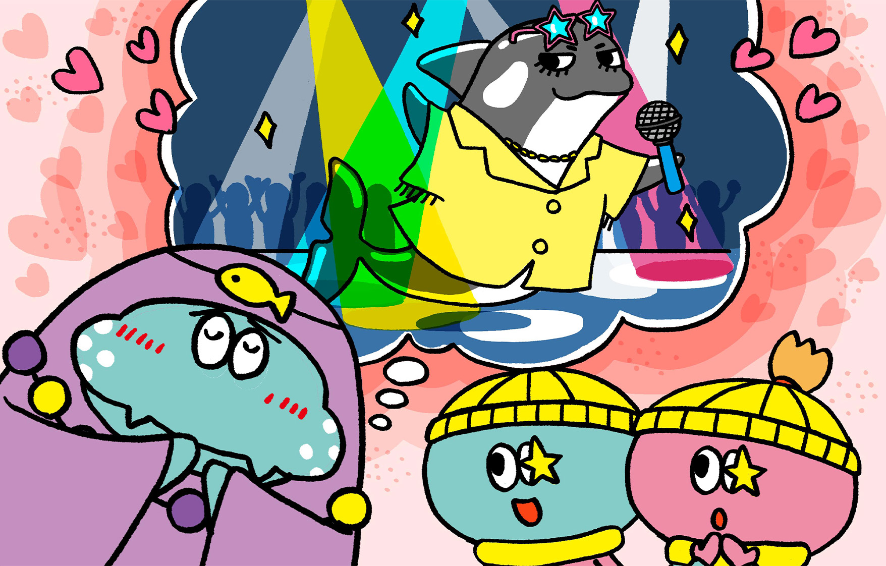 シータンとソータンがマリアンヌに推しがいたことに驚いている。マリアンヌは推しを想像している。